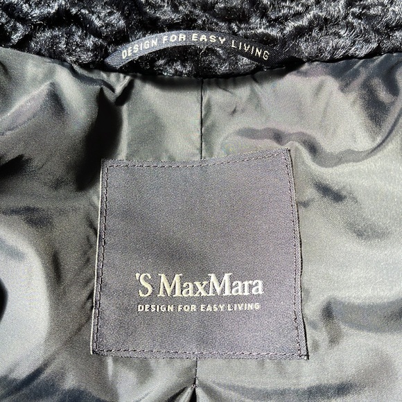 MAXMARA Size 4 Navy Blue Faux Shearling Peacoat with Dark Brown Buttons - Picture 7 of 8